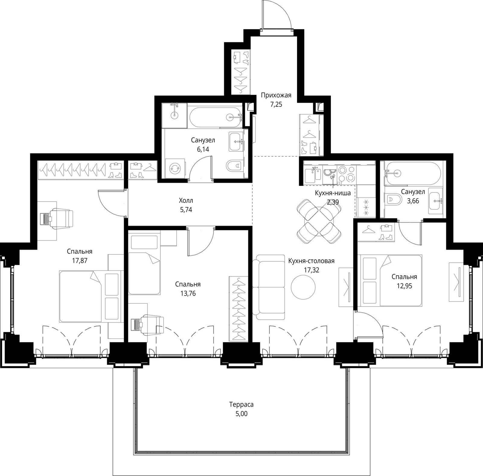 3-комнатная квартира, 92,1 м²