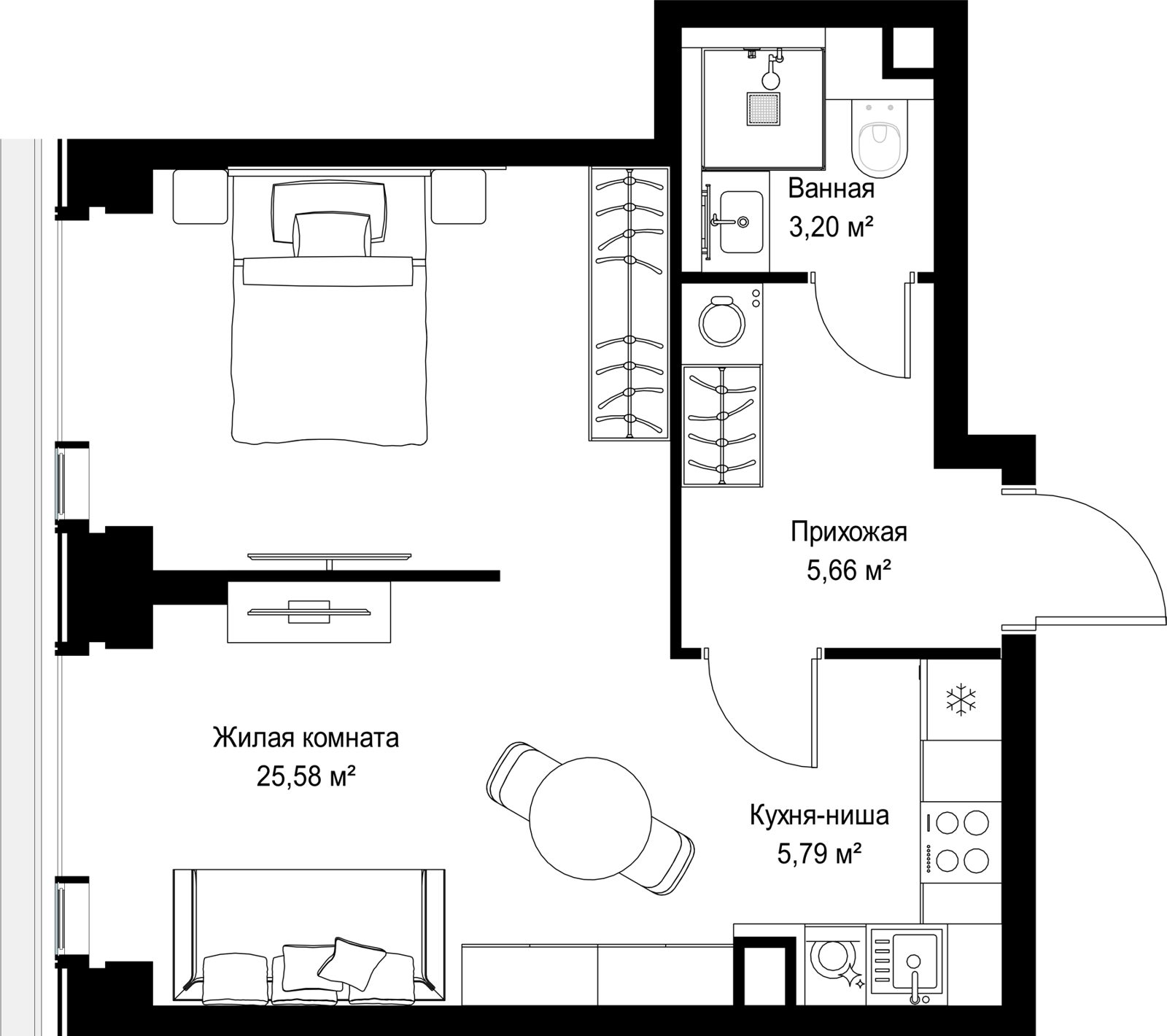 1-комнатная квартира, 40,2 м²