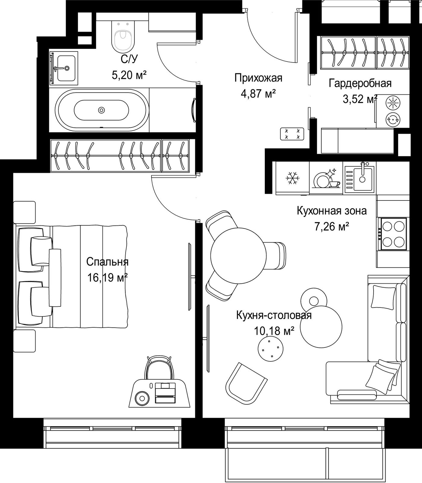 1-комнатная квартира, 47,2 м²