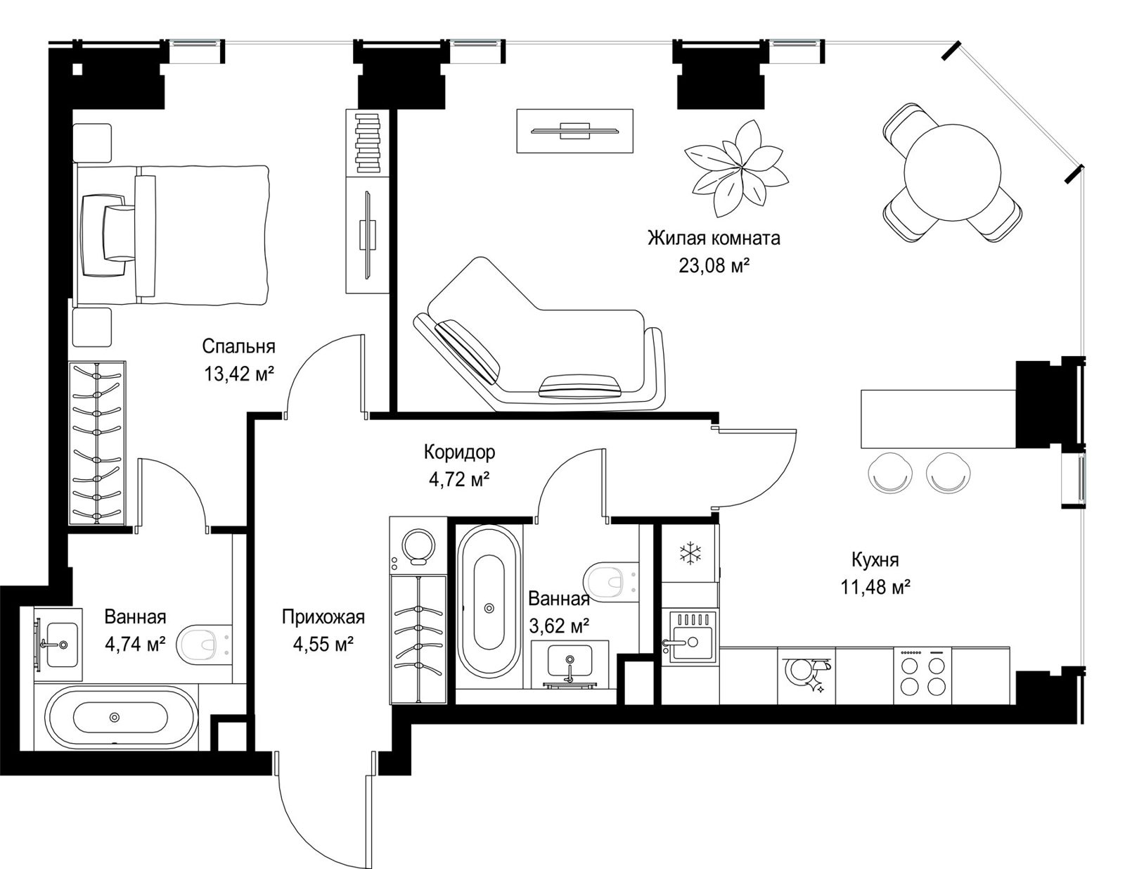 2-комнатная квартира, 65,6 м²