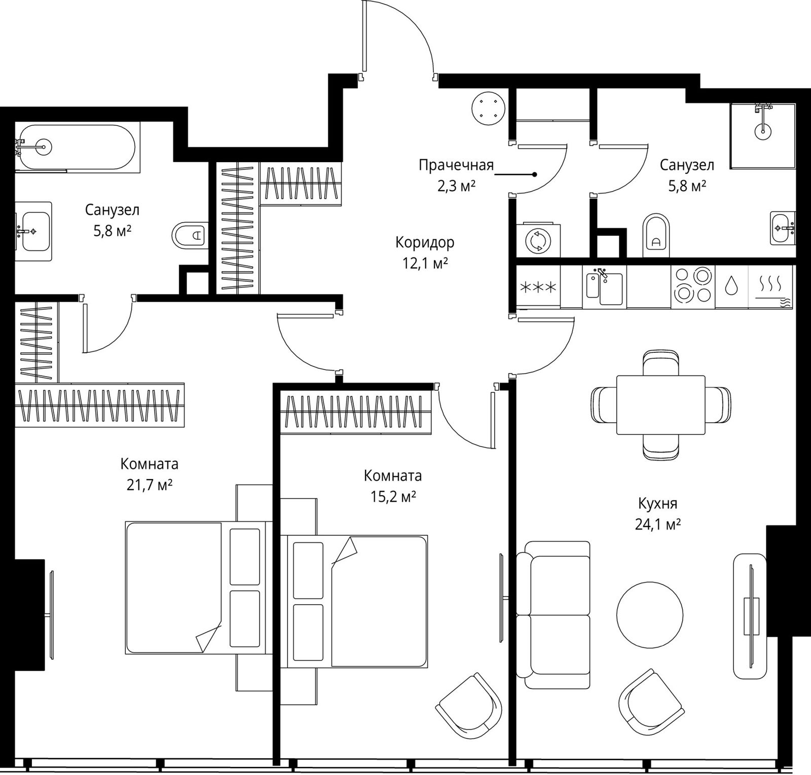 2-комнатная квартира, 87 м²