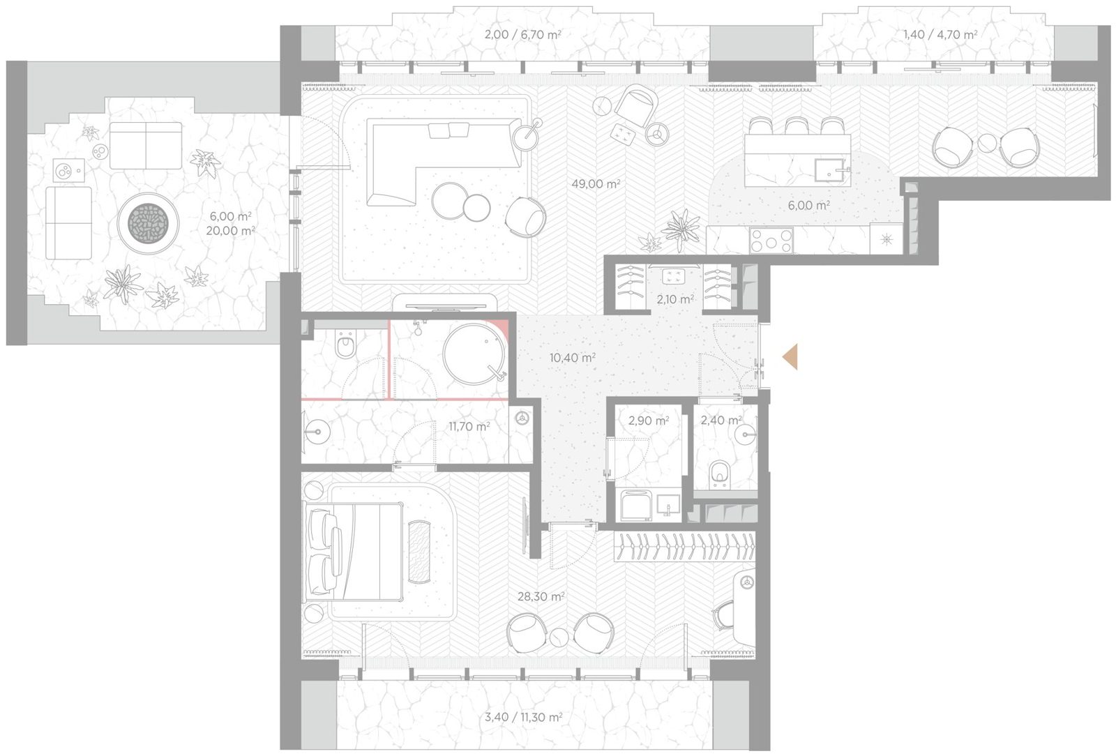 1-комнатная квартира, 125,6 м²