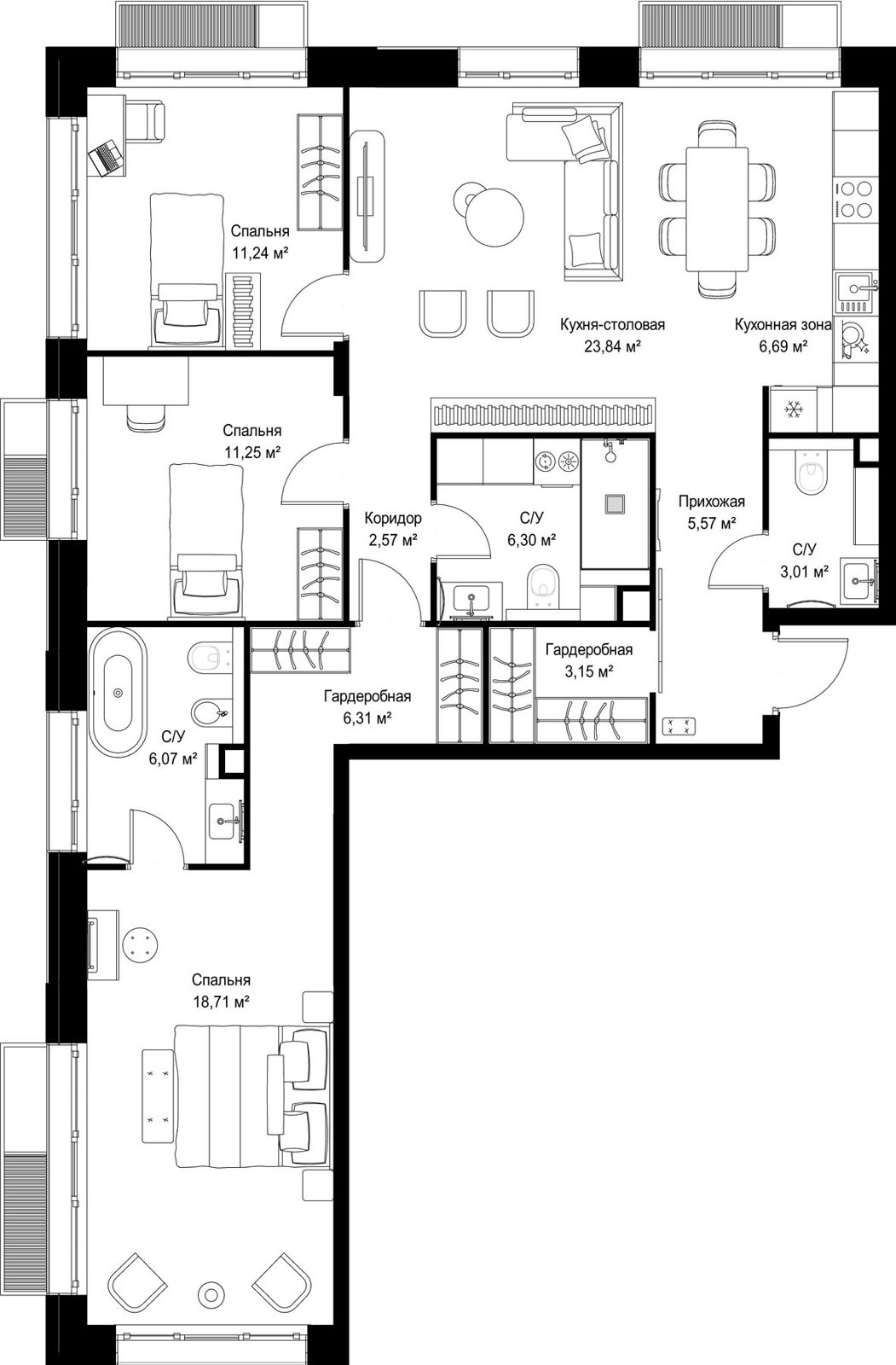 3-комнатная квартира, 104,7 м²