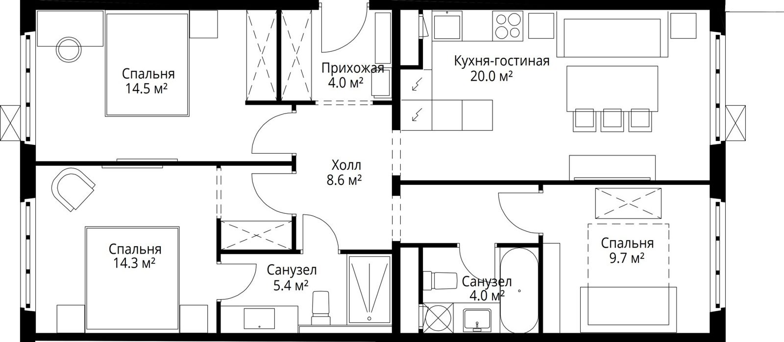 3-комнатная квартира, 80,5 м²