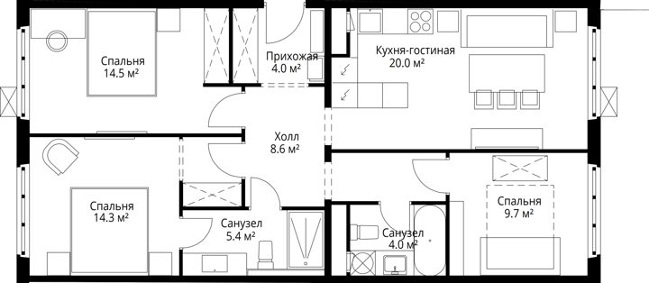 3-комнатная квартира, 80,5 м² — фото 1