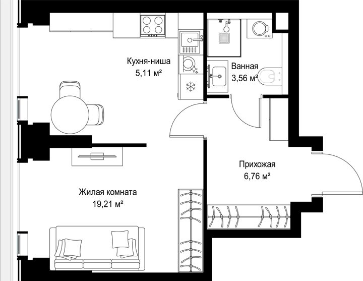 1-комнатная квартира, 34,6 м² — фото 1
