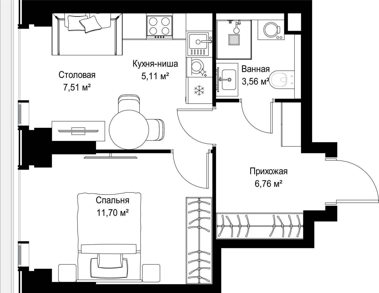 1-комнатная квартира, 34,6 м² — фото 2