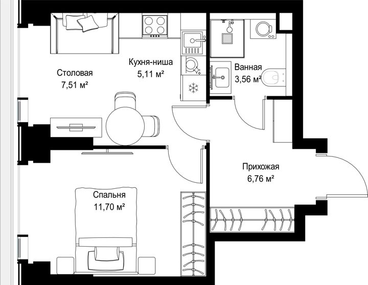 1-комнатная квартира, 34,6 м² — фото 2