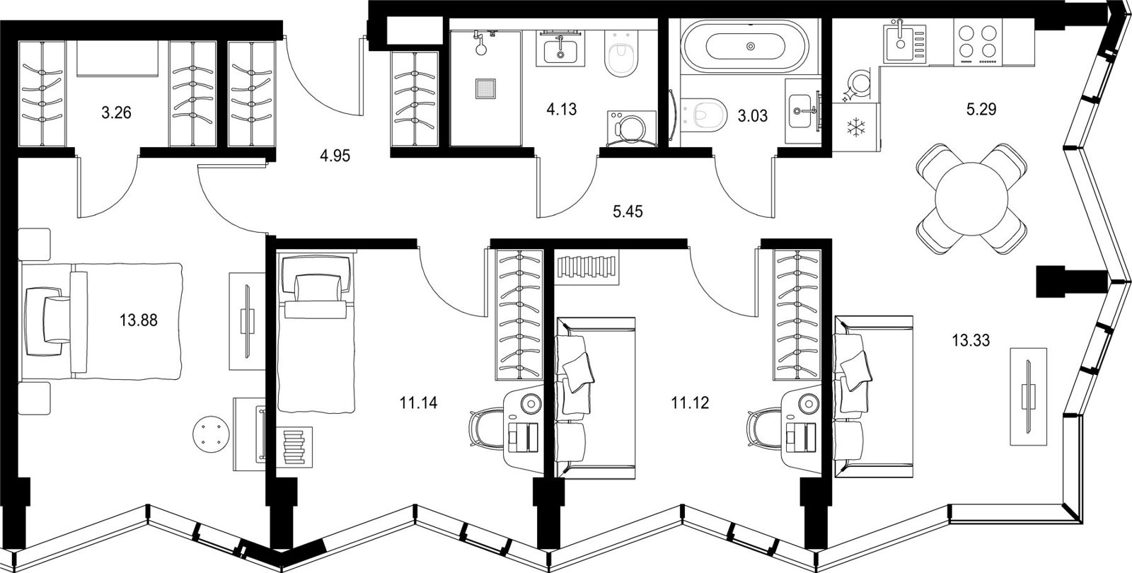3-комнатная квартира, 75,6 м²