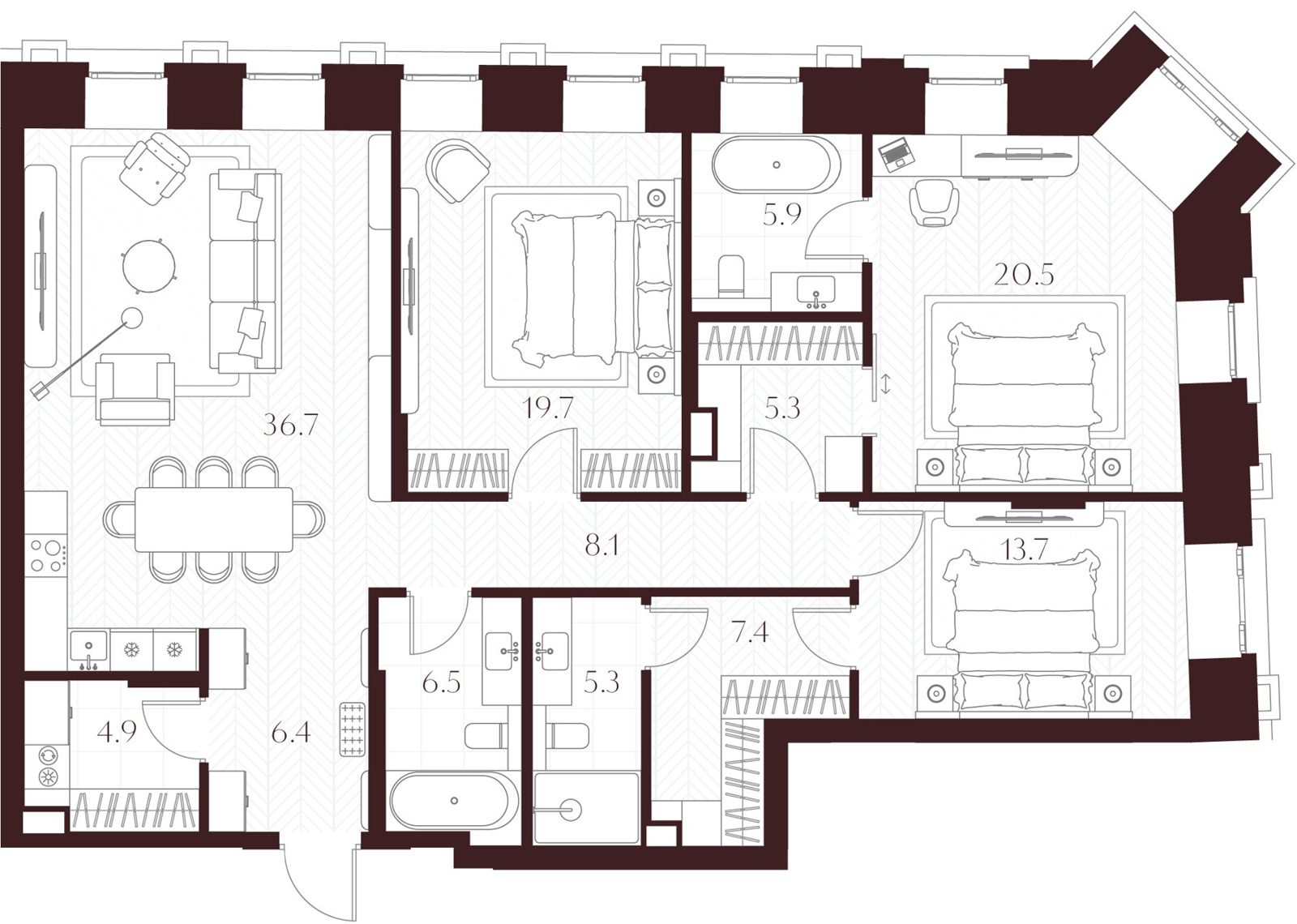 3-комнатная квартира, 140,4 м²