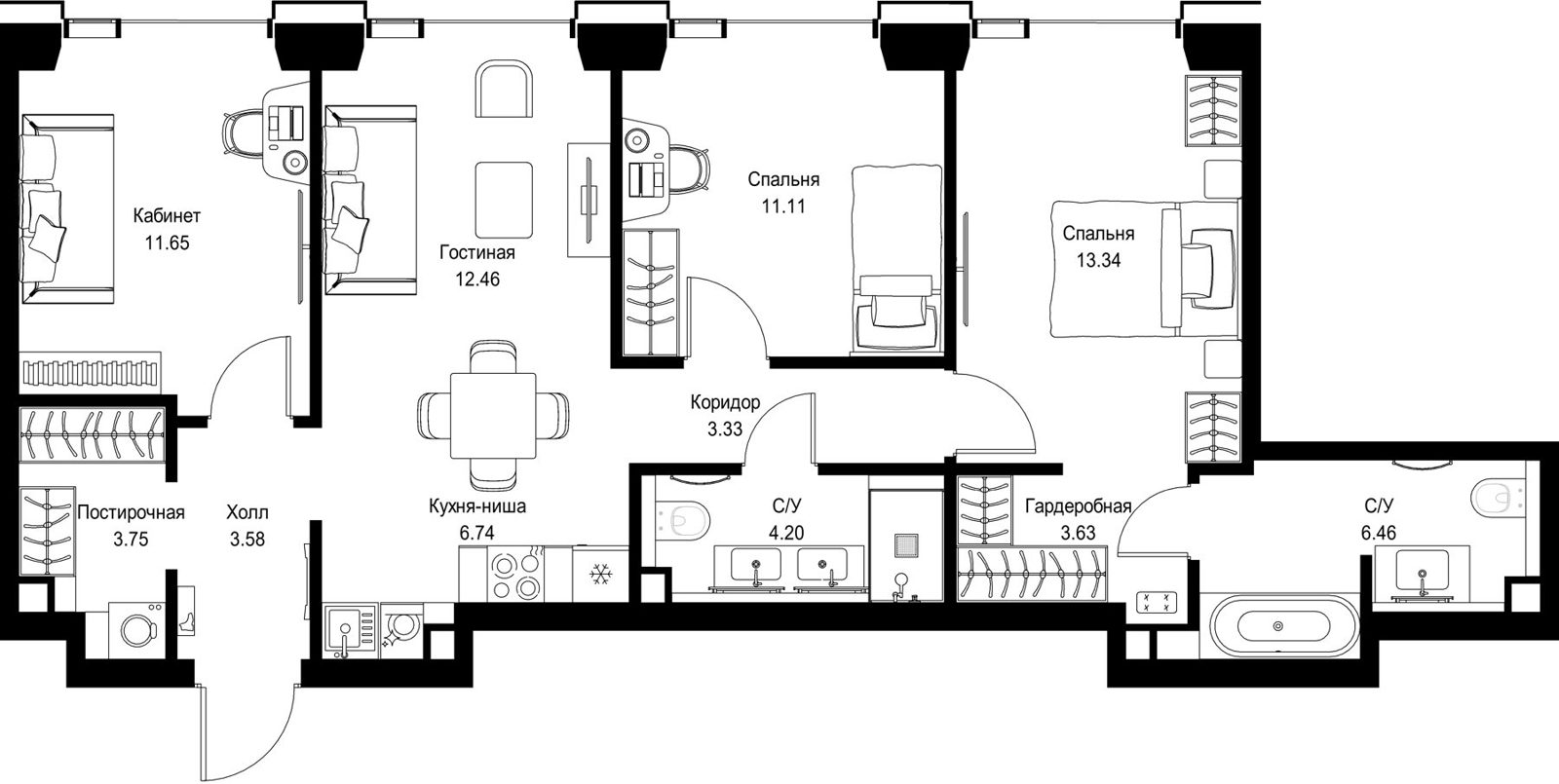 3-комнатная квартира, 80,2 м²