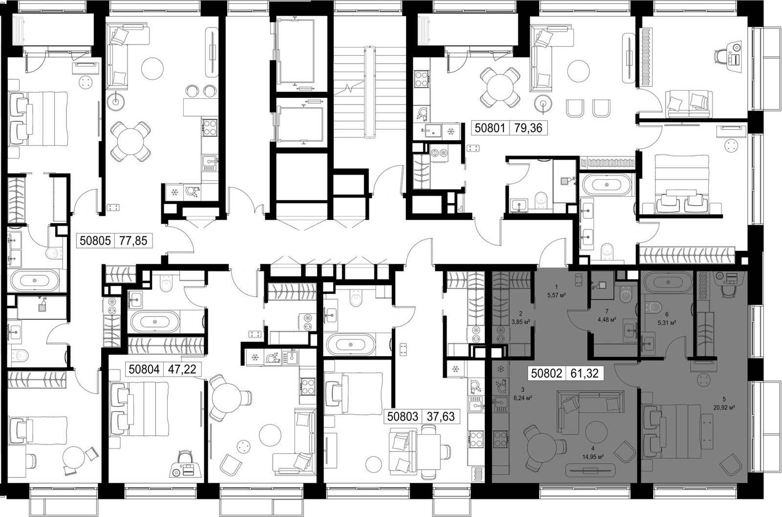 1-комнатная квартира, 61,3 м² — фото 2