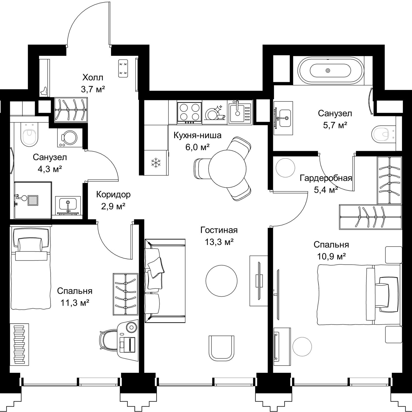 2-комнатная квартира, 63,5 м²