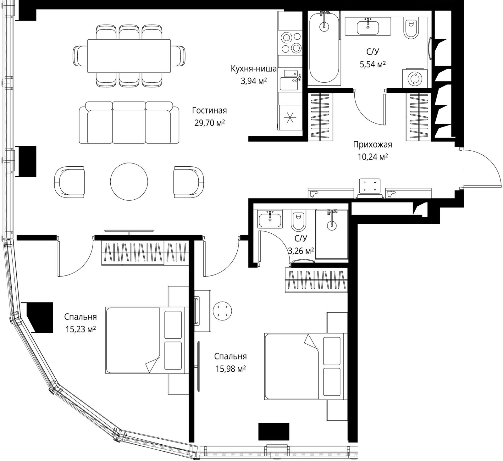 2-комнатная квартира, 85 м²