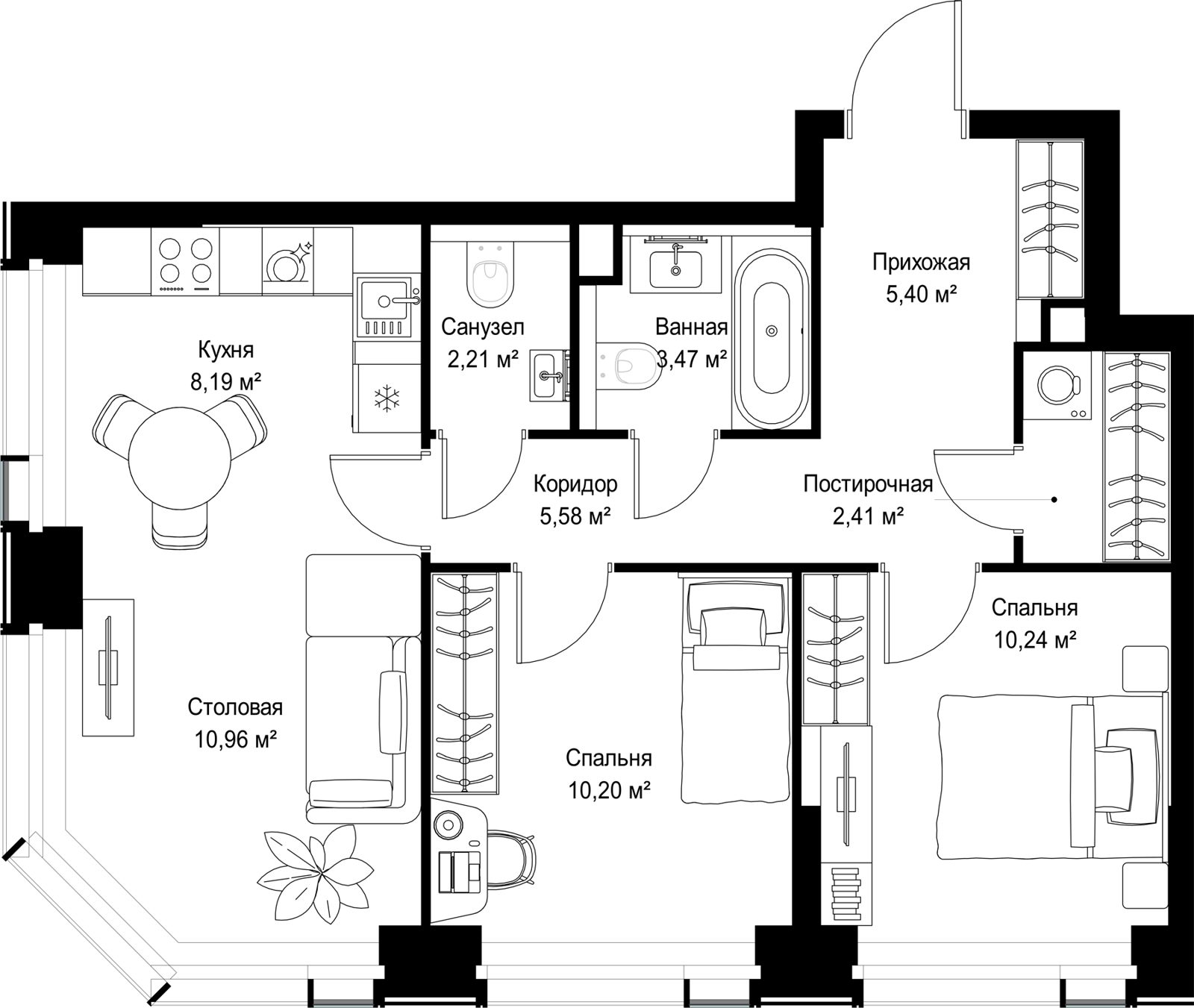 2-комнатная квартира, 58,7 м² — фото 2