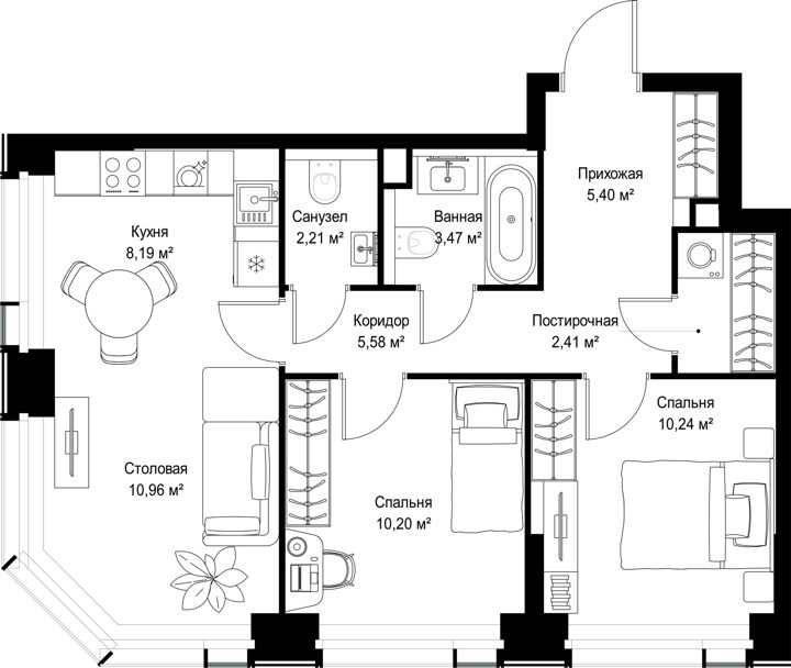 2-комнатная квартира, 58,7 м² — фото 2