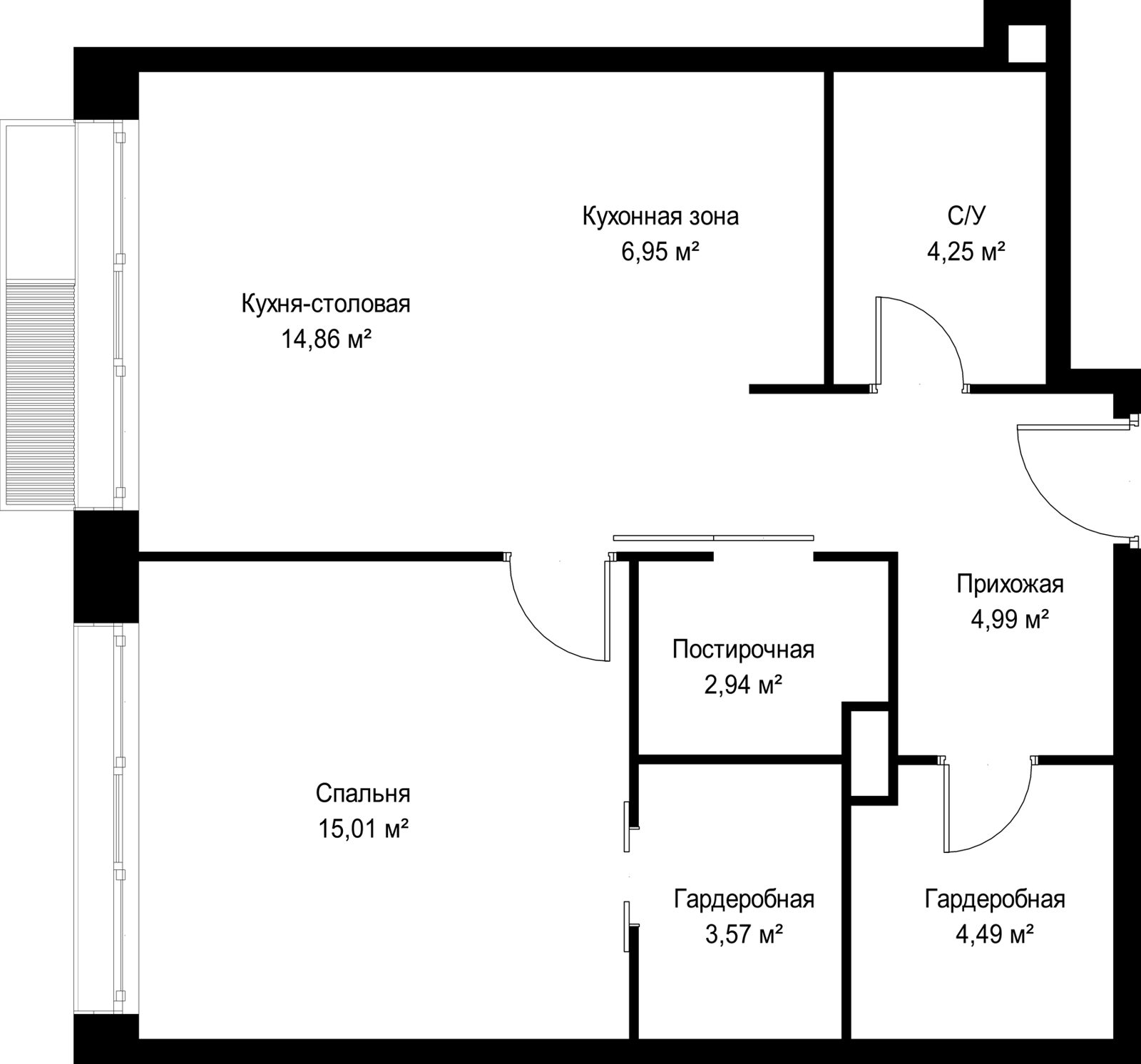 1-комнатная квартира, 57,1 м² — фото 2