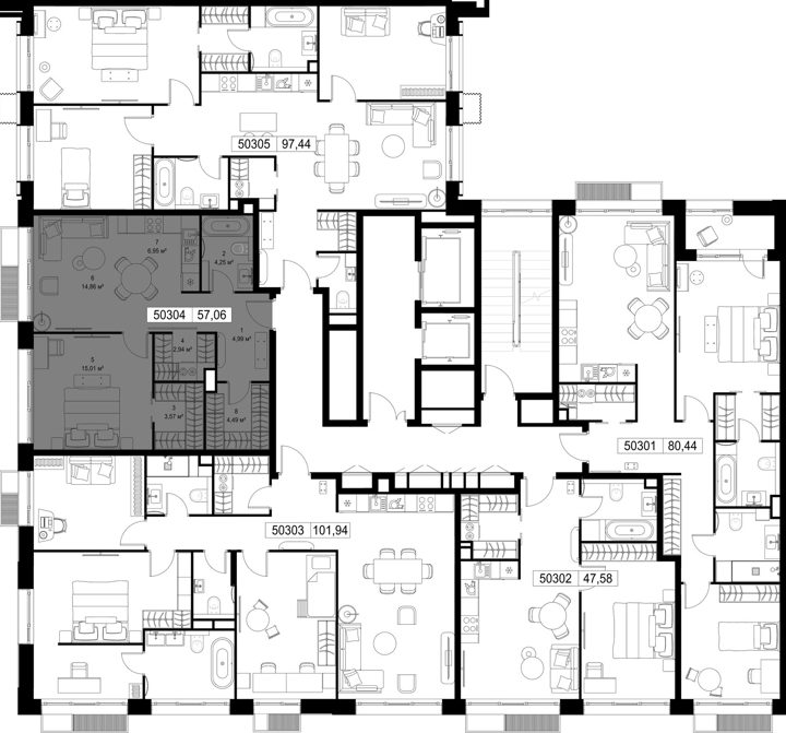 1-комнатная квартира, 57,1 м² — фото 3