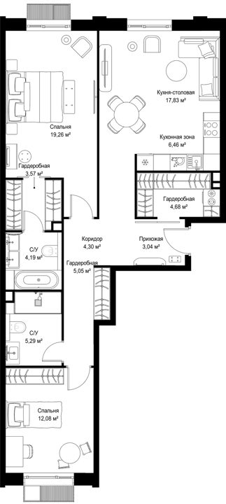 2-комнатная квартира, 85,8 м² — фото 1