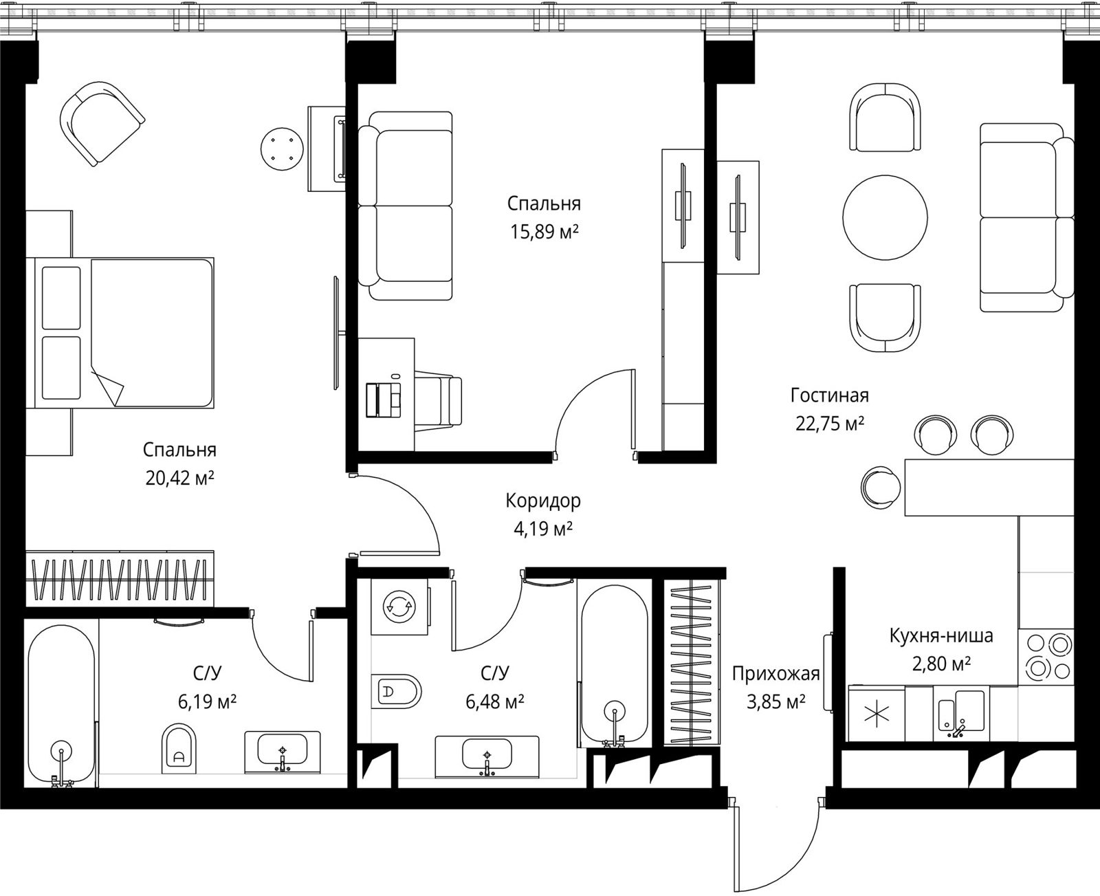 2-комнатная квартира, 83,7 м²