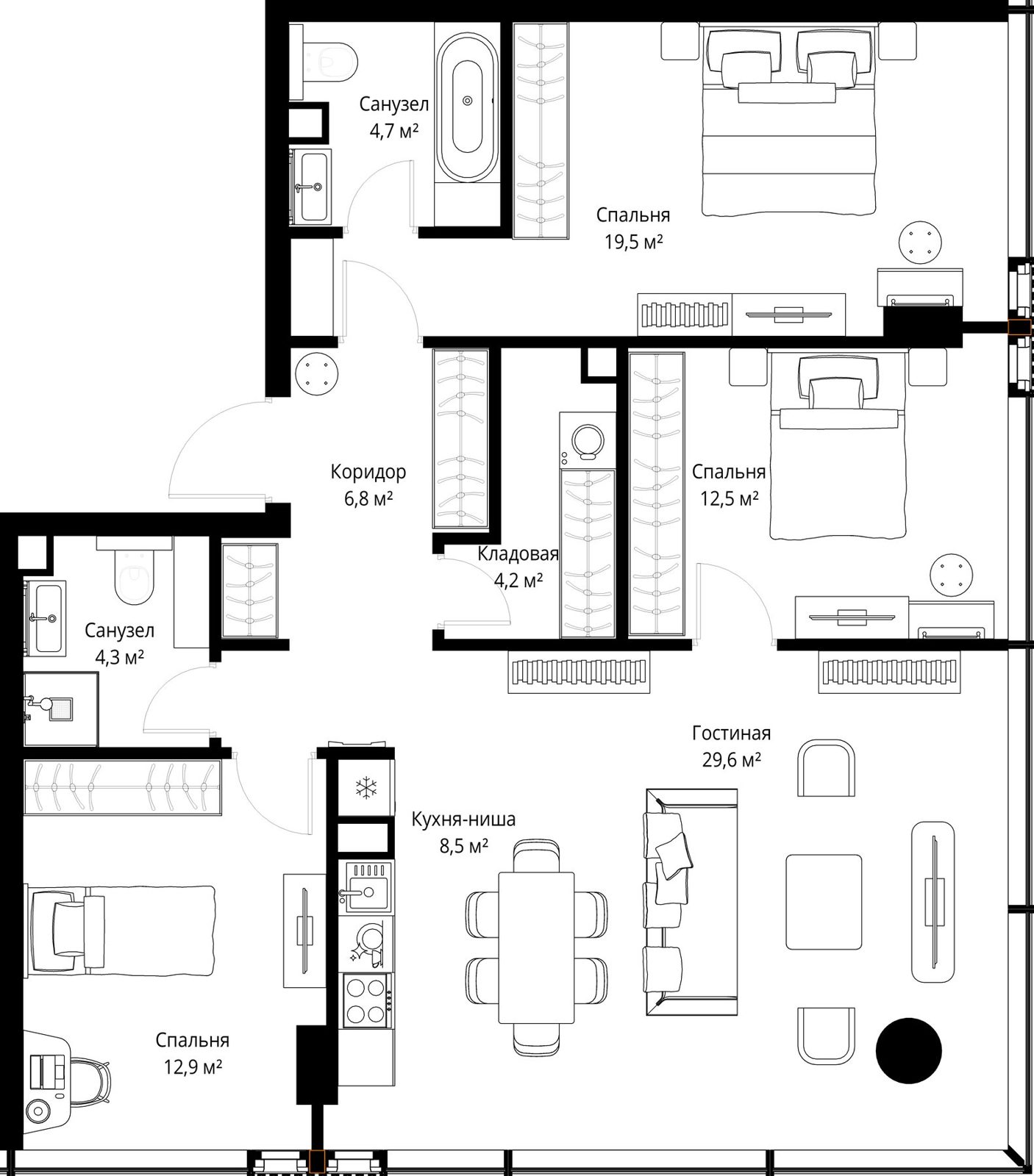 3-комнатная квартира, 103 м²
