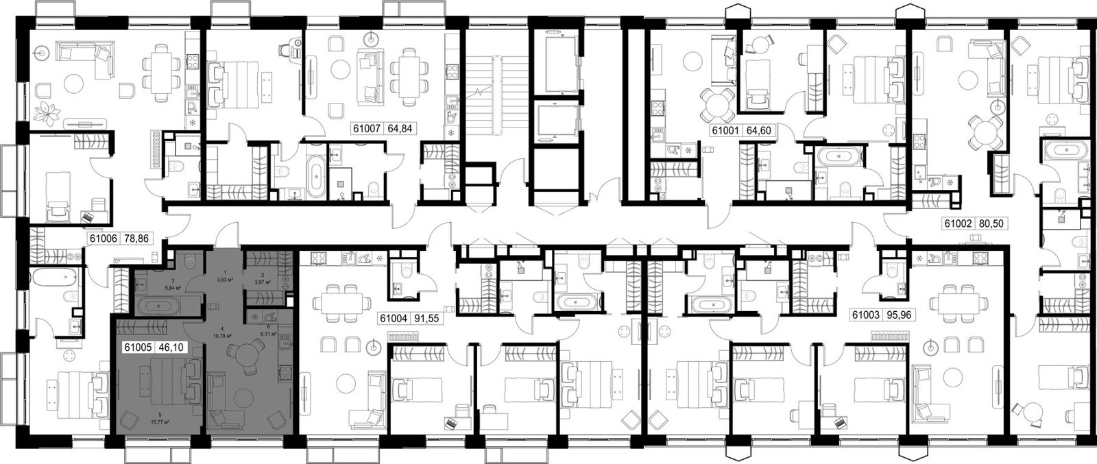 1-комнатная квартира, 46,1 м² — фото 2