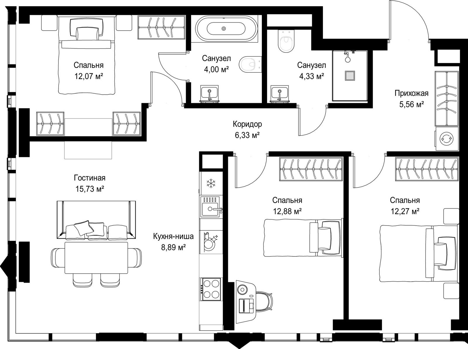 3-комнатная квартира, 82,1 м²