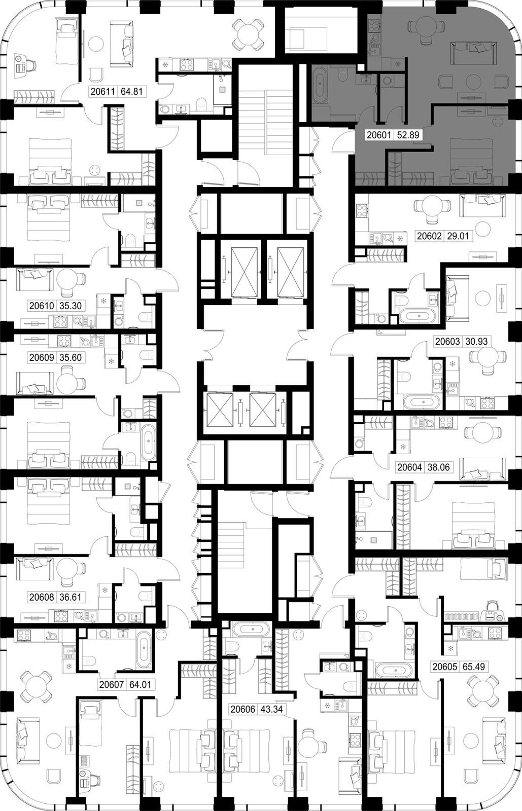 1-комнатная квартира, 52,9 м² — фото 2