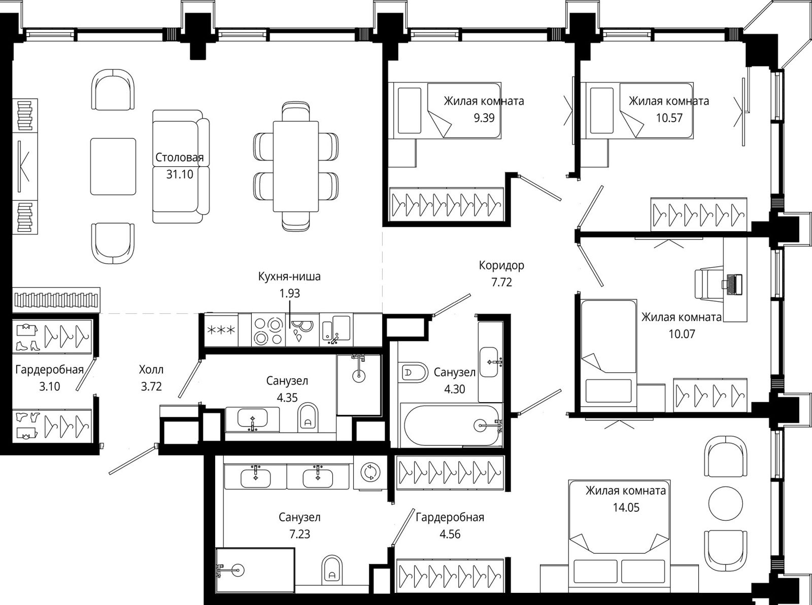 4-комнатная квартира, 114,4 м²