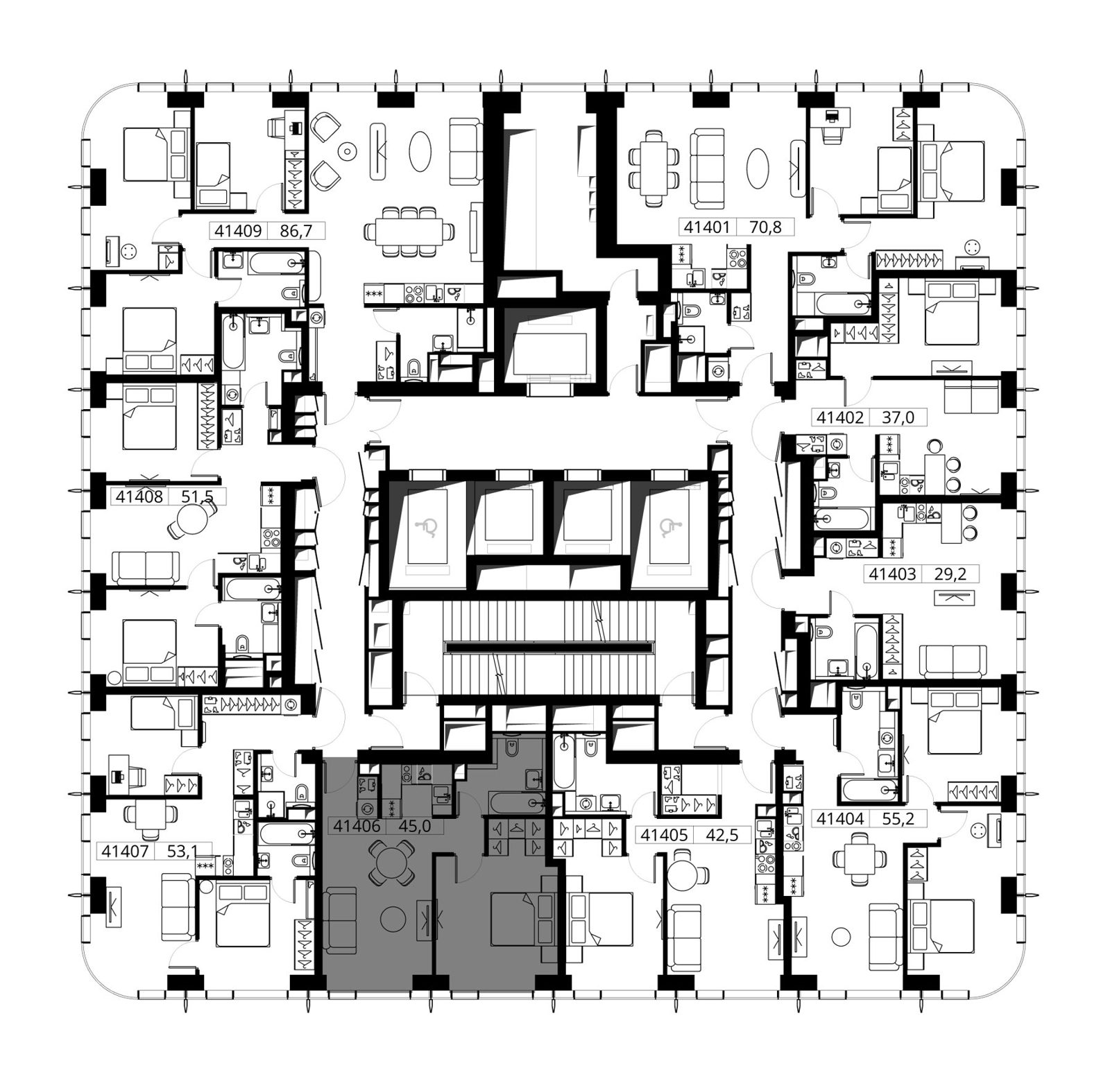 1-комнатная квартира, 45 м² — фото 2