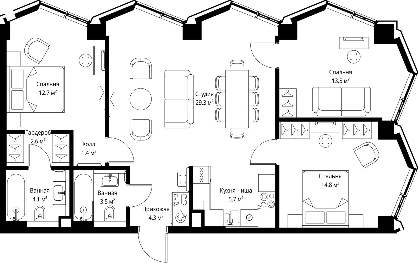 3-комнатная квартира, 91,9 м²