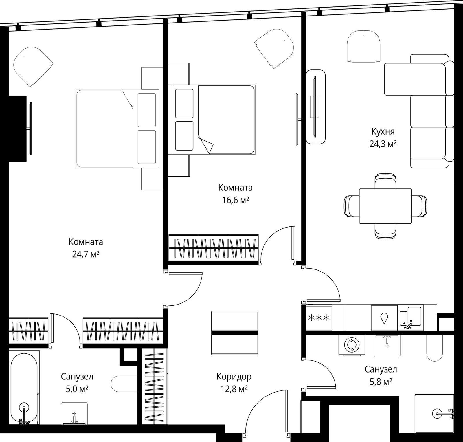 2-комнатная квартира, 89,2 м²