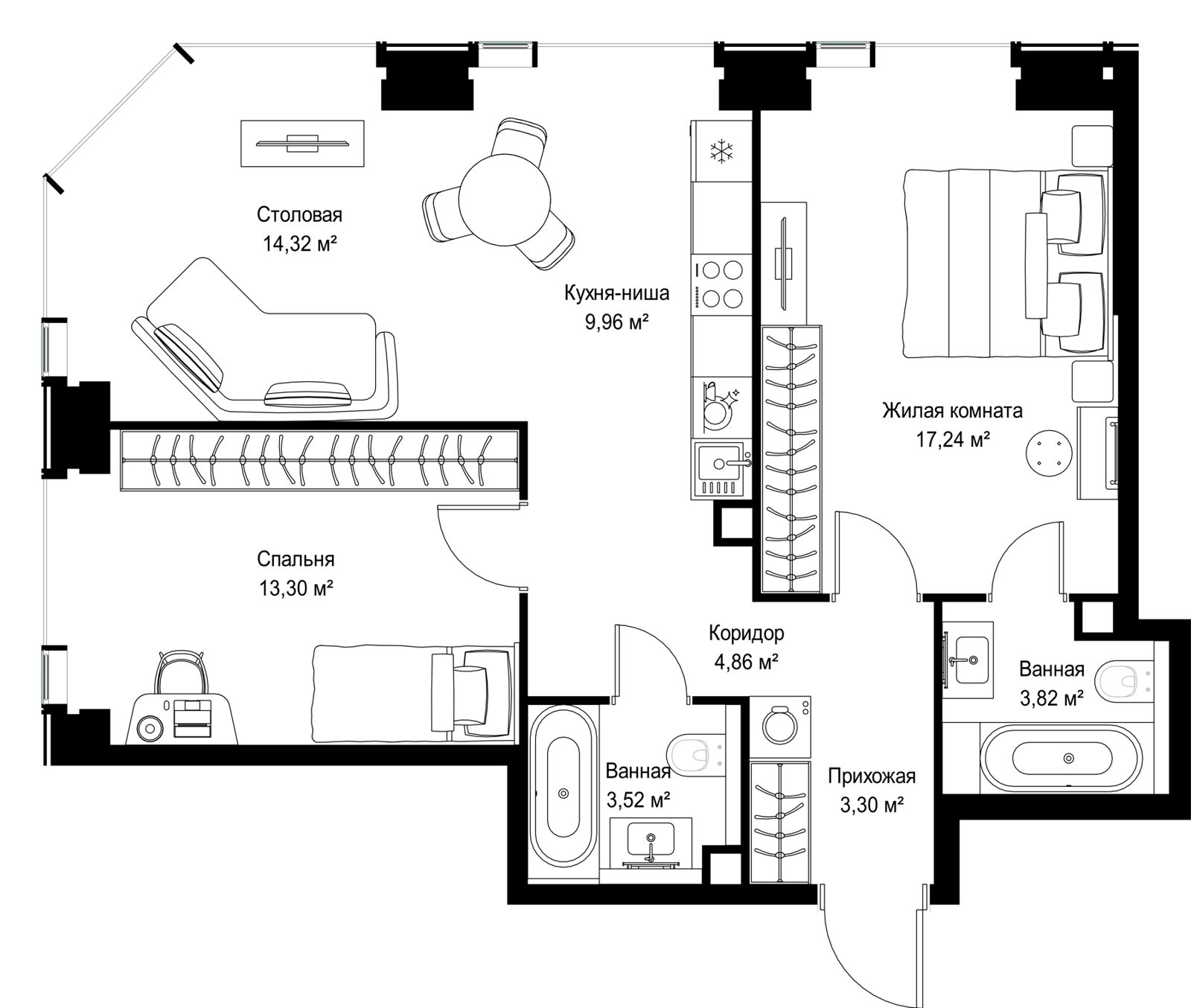 2-комнатная квартира, 70,3 м²