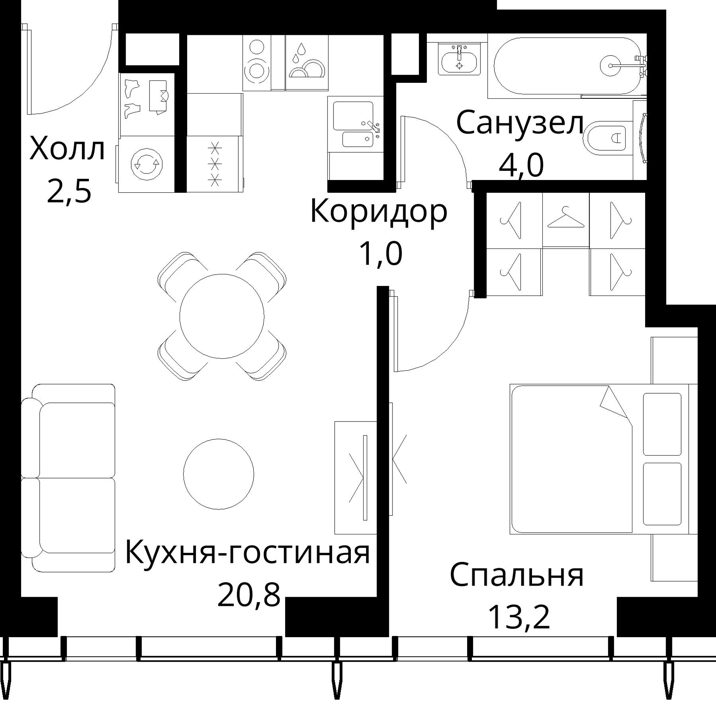 1-комнатная квартира, 41,5 м² — фото 1