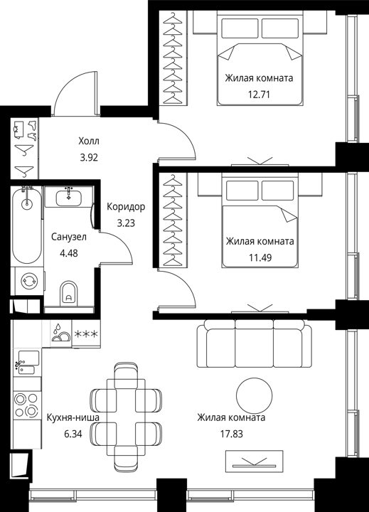 2-комнатная квартира, 60 м² — фото 1