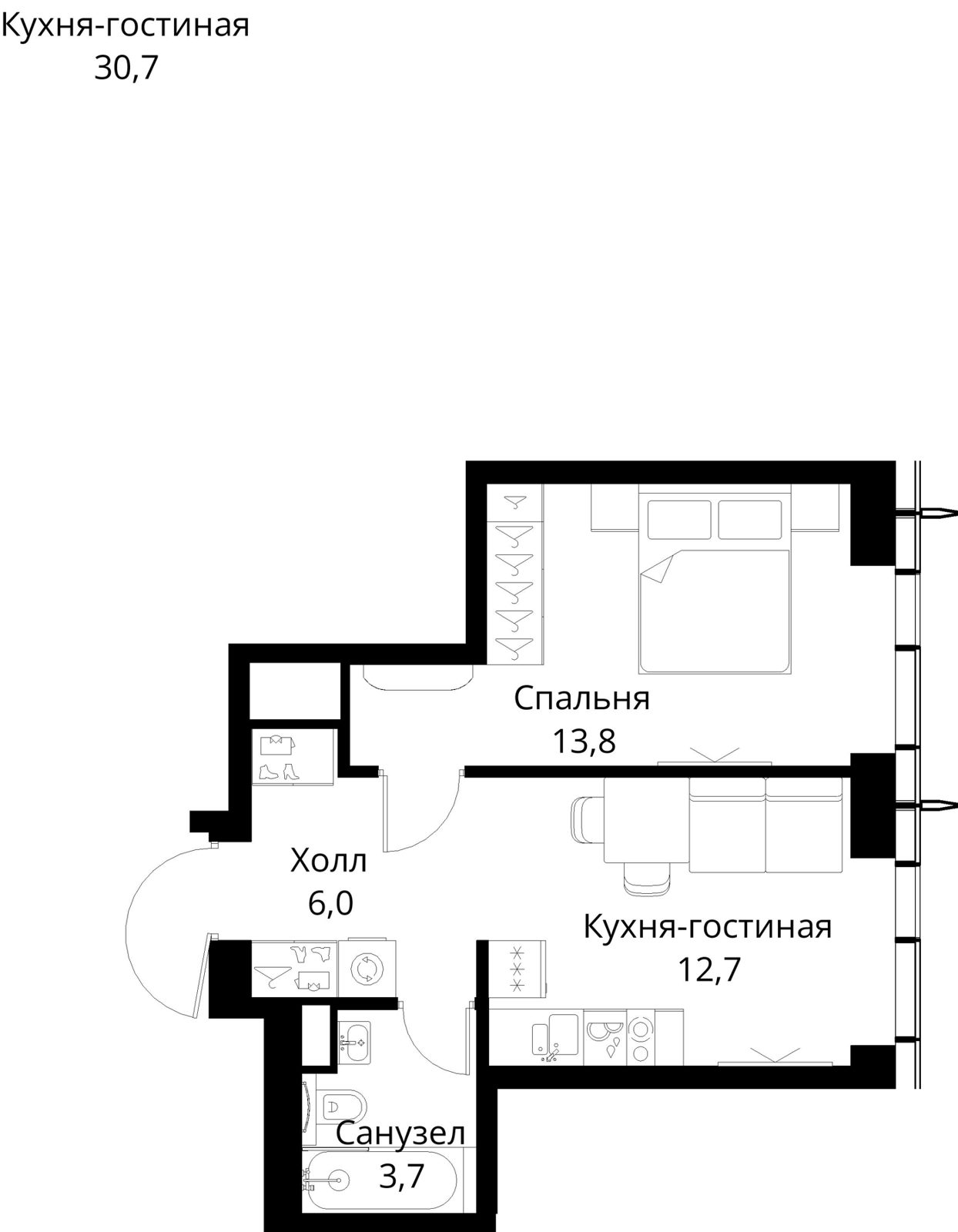 1-комнатная квартира, 36,2 м²