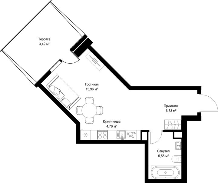 Квартира-студия, 36,2 м²
