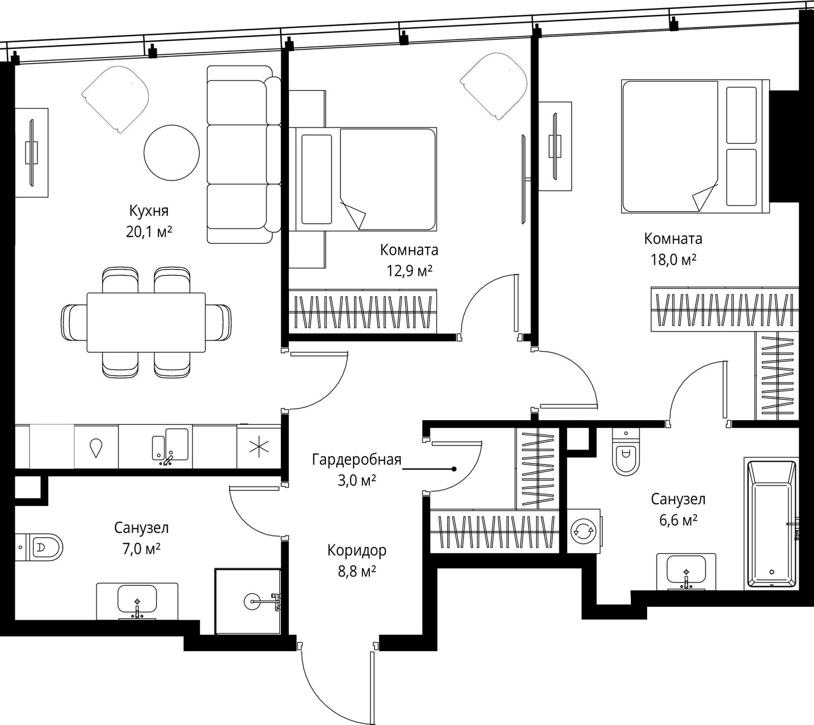 2-комнатная квартира, 76,4 м²