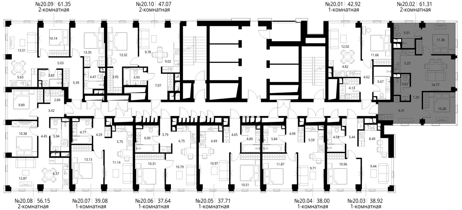 2-комнатная квартира, 61,3 м² — фото 2