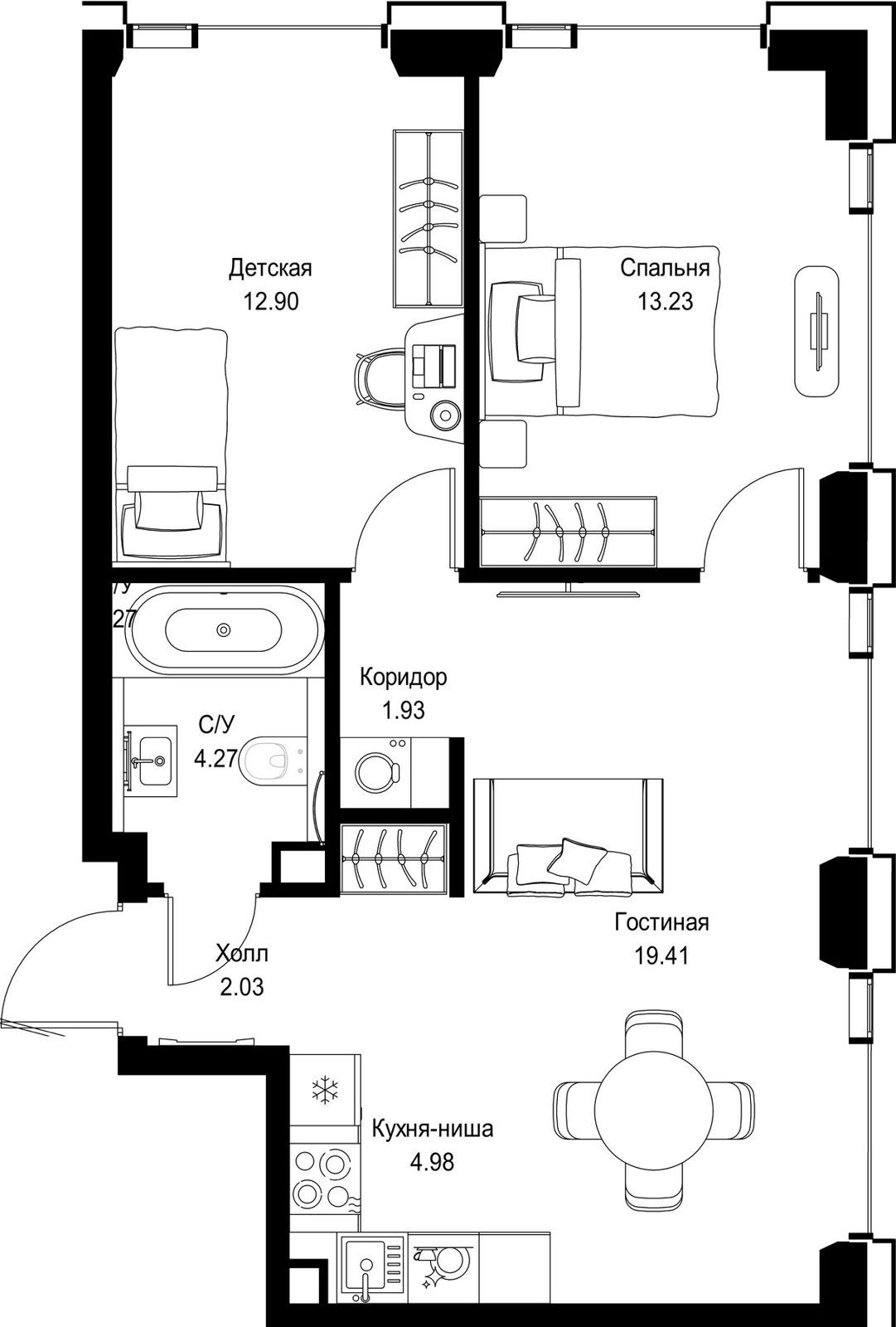 2-комнатная квартира, 58,8 м²