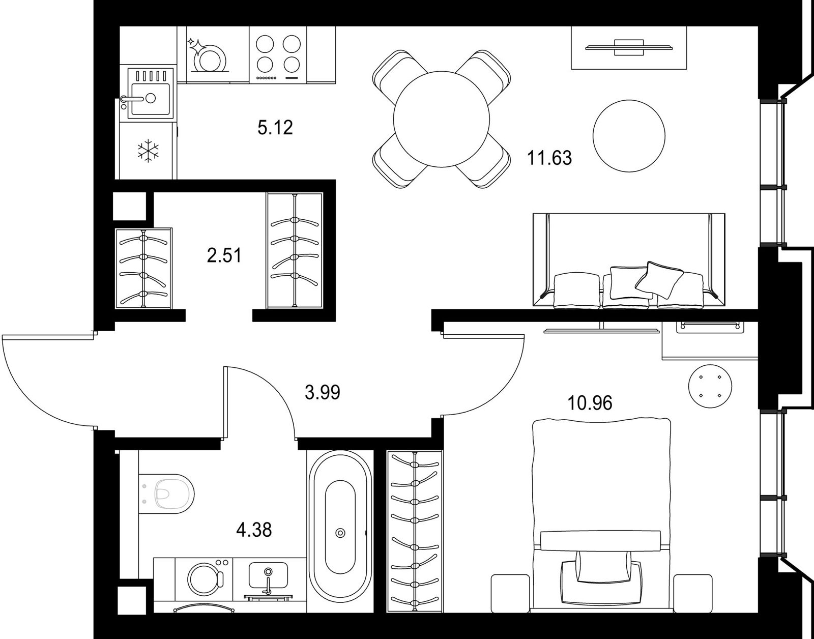 1-комнатная квартира, 38,6 м²