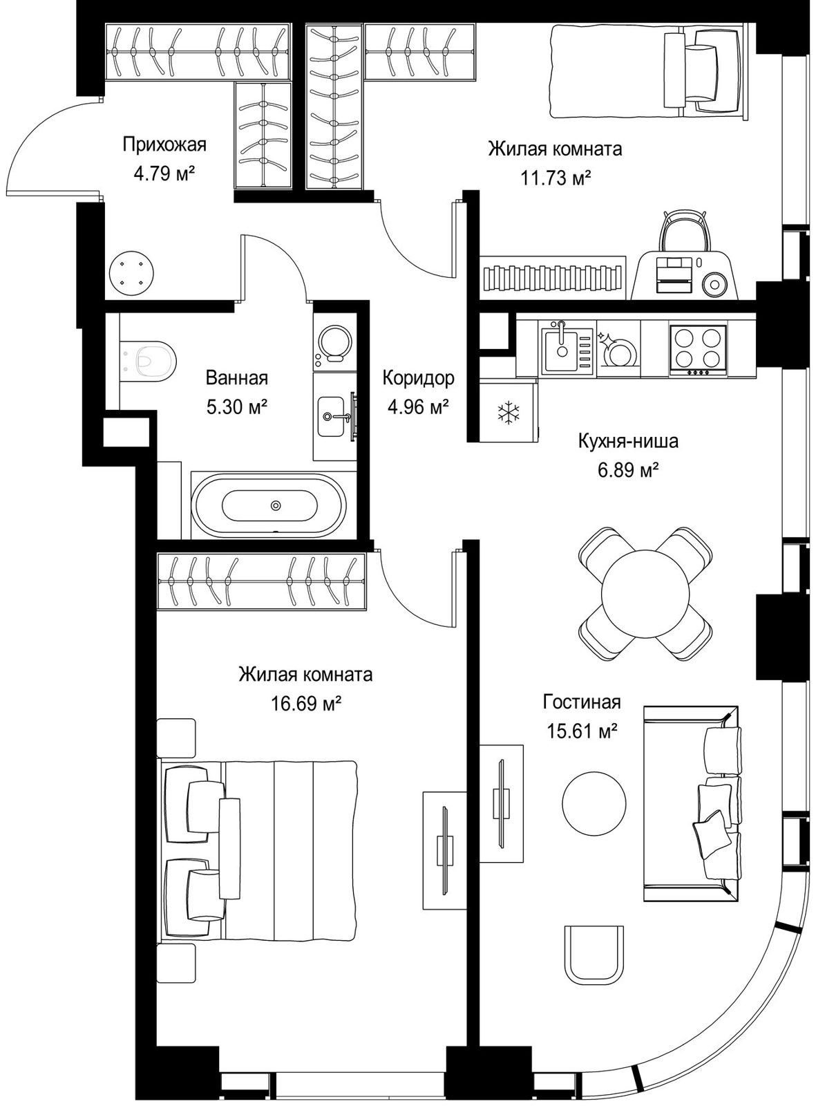 2-комнатная квартира, 66 м²