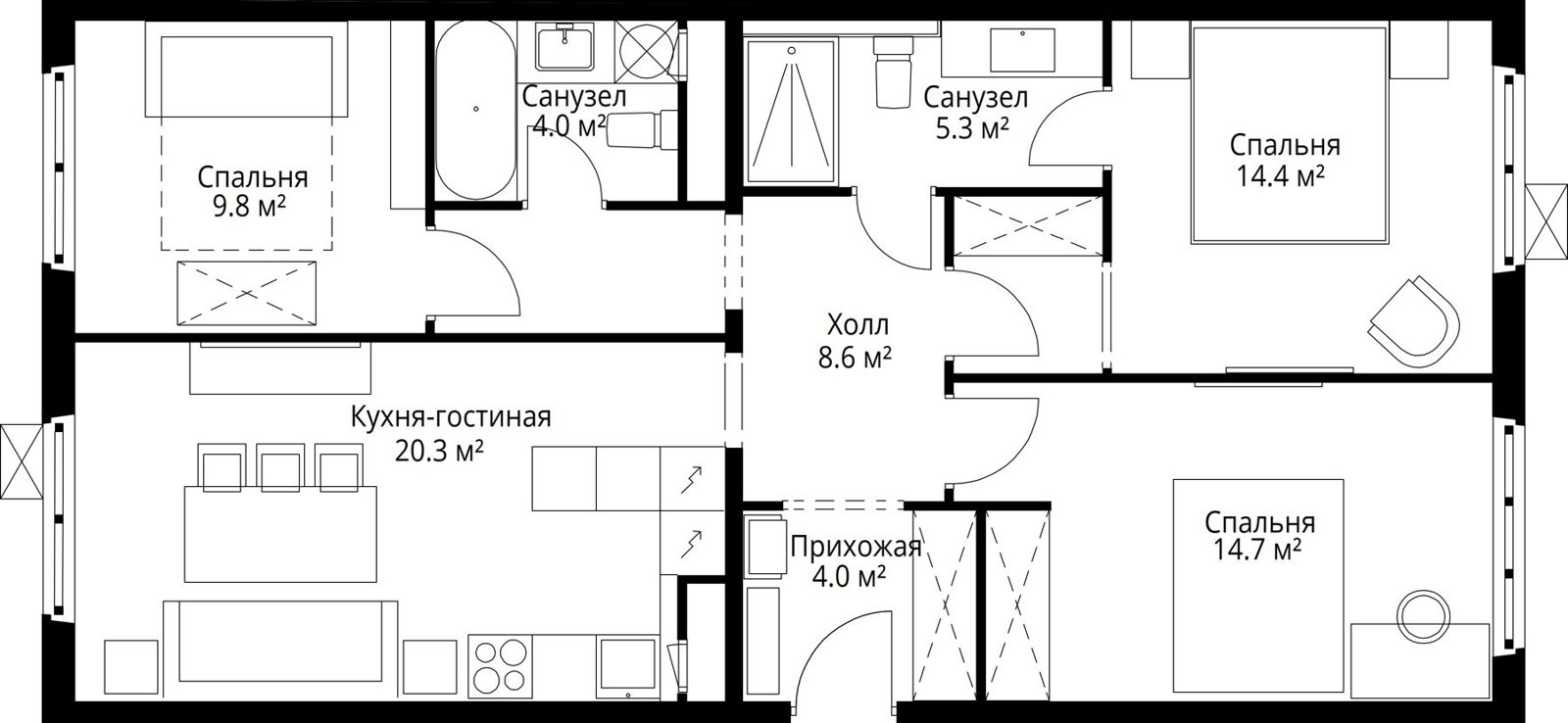 3-комнатная квартира, 81,1 м²