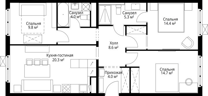 3-комнатная квартира, 81,1 м² — фото 1