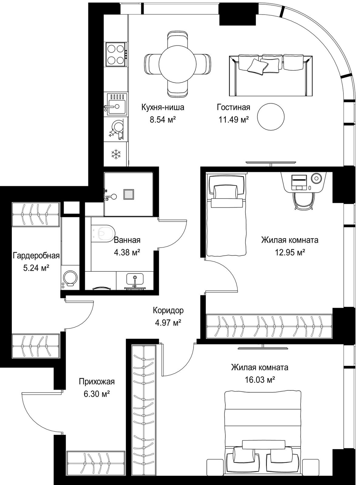 2-комнатная квартира, 69,9 м²