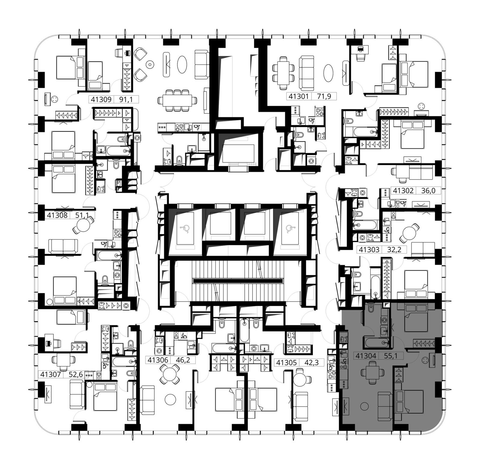 2-комнатная квартира, 55,1 м² — фото 2