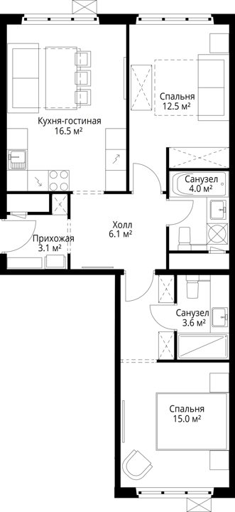 2-комнатная квартира, 60,8 м² — фото 1