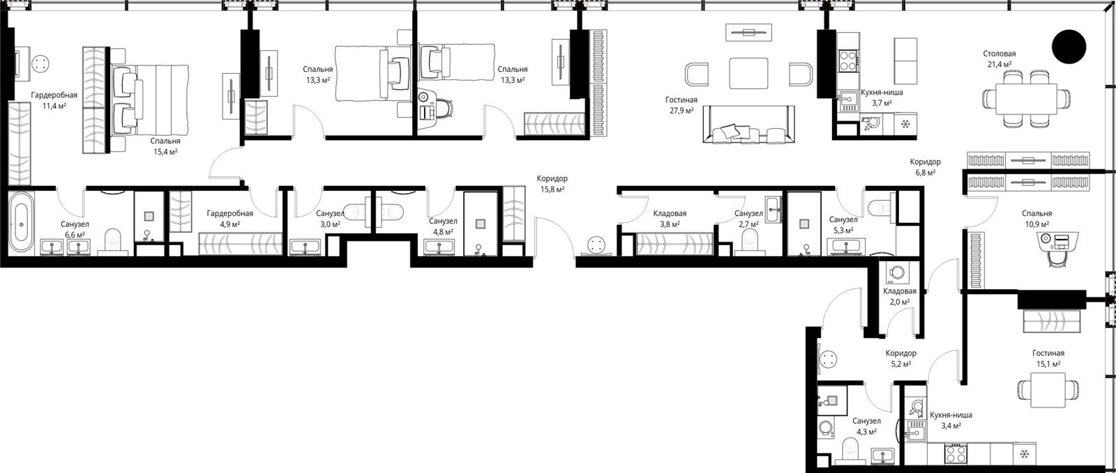 5-комнатная квартира, 201 м²