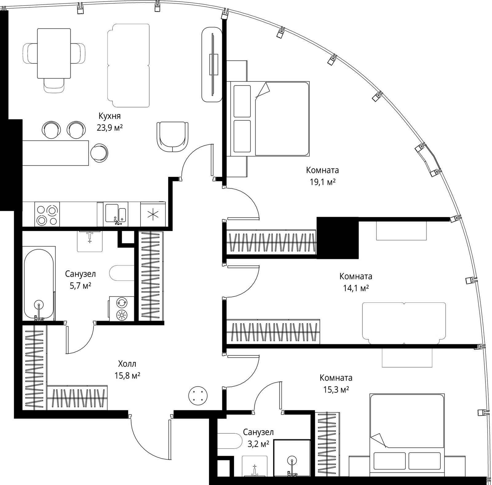 3-комнатная квартира, 97,1 м²