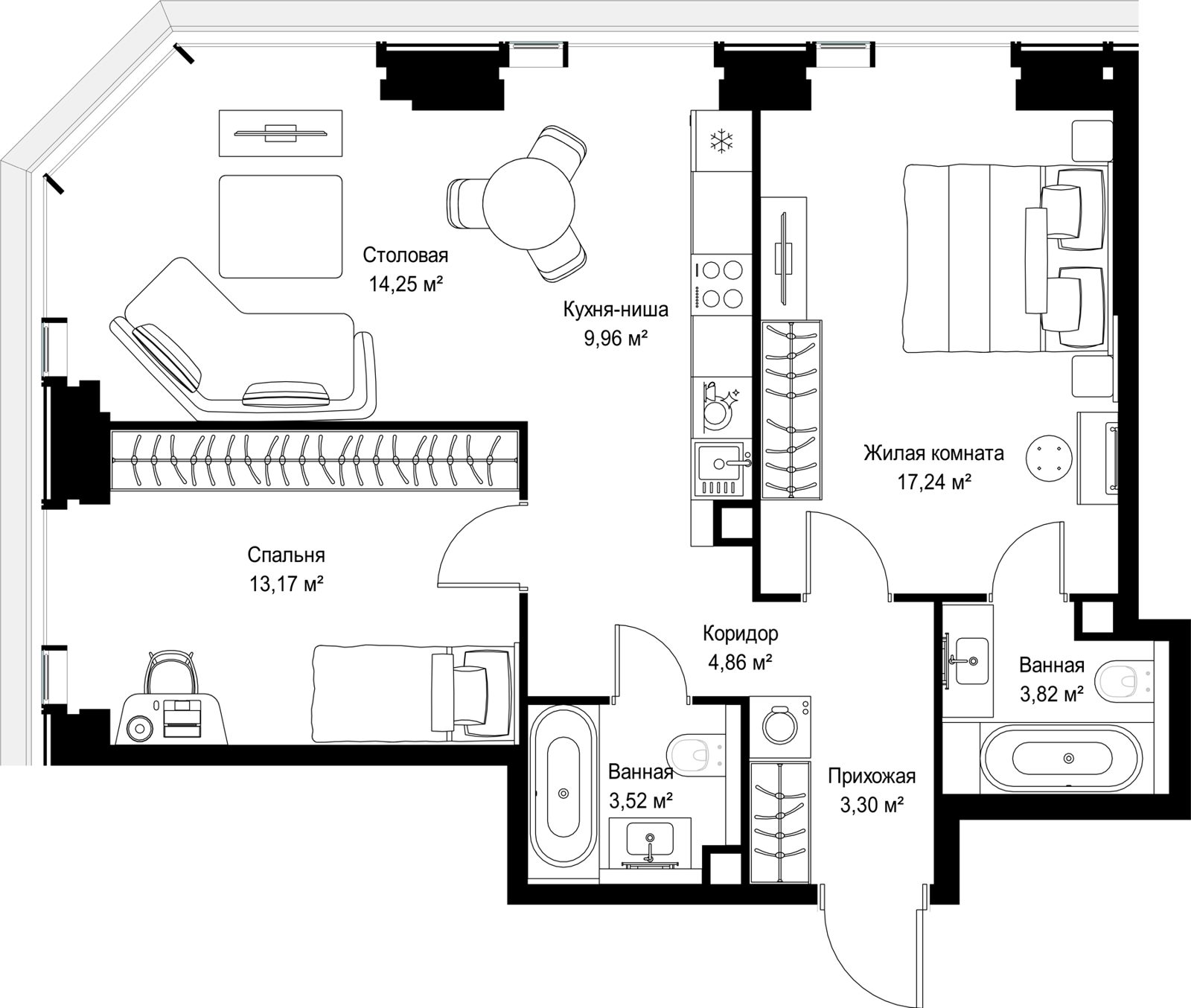2-комнатная квартира, 70,1 м²